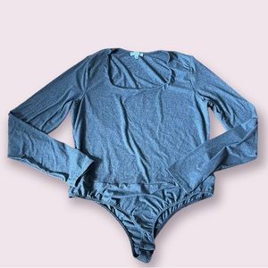 White Birch Boutique Charcoal Gray Square Neck Long-sleeve bodysuit size Xl